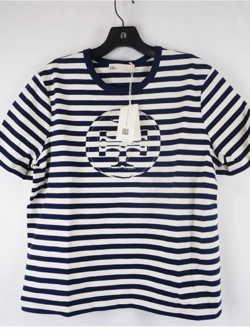 Tory Burch Navy & White Striped Cotton Tee